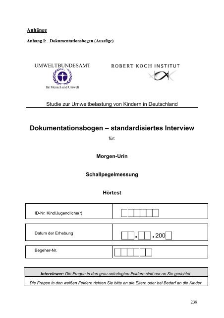 Kinder-Umwelt-Survey (KUS) 2003/06, Lärm - Deutscher ...