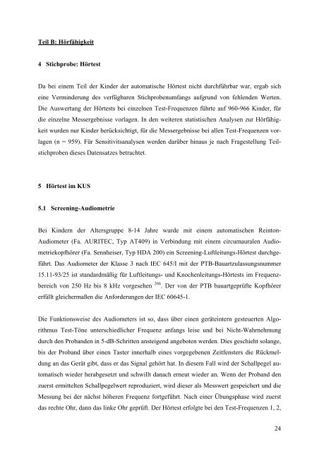 Kinder-Umwelt-Survey (KUS) 2003/06, Lärm - Deutscher ...