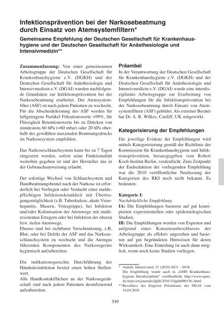 EEV [5. Auflage 2011] - Infektionsprävention bei der ... - DGAI