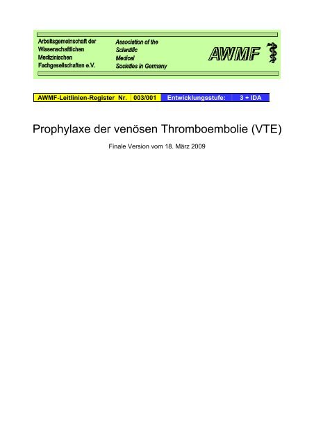 Leitlinie: Prophylaxe der venösen Thromboembolie (VTE ... - DGAI