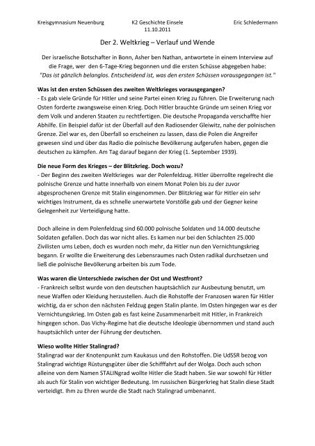 Der Zweite Weltkrieg Handout