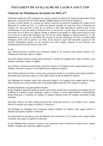 TESTAMENT DE GUILLAUME DE LAUDUN AOUT ... - VIA Laudun
