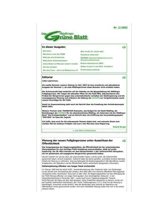 Das Mödlinger Grüne Blatt 2002/2 - Die Grünen Mödling
