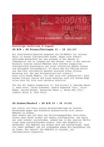 Kreisliga weibliche D-Jugend SG H/H : SG Kronau ... - Die SGHH