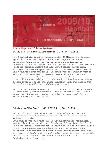 Kreisliga weibliche D-Jugend SG H/H : SG Kronau ... - Die SGHH