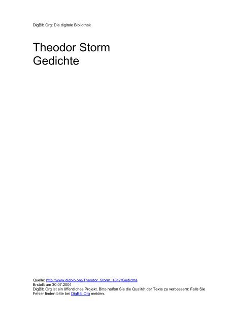Theodor Storm Gedichte Digbib Org