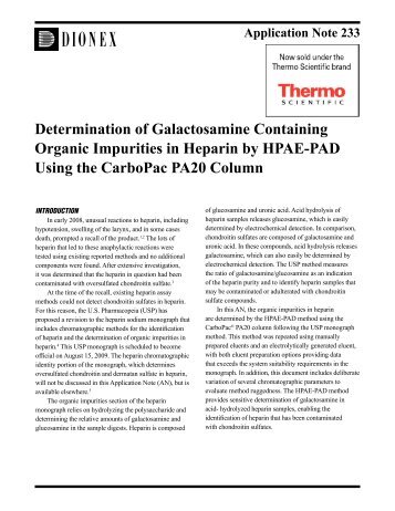 Determination of Galactosamine Containing Organic ... - Dionex