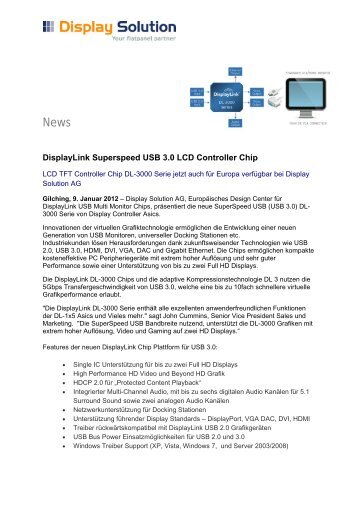 DisplayLink USB 3.0 Chips - TFT LCD Industrie Display Lösungen