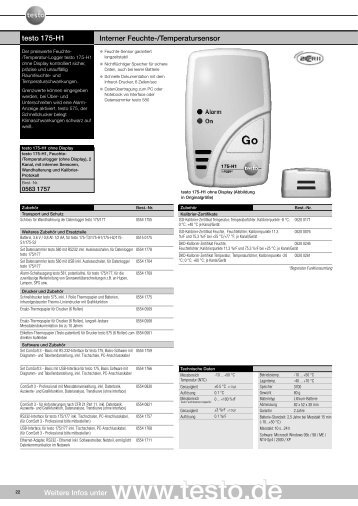 Interner Feuchte-/Temperatursensor testo 175-H1 ... - Distrelec