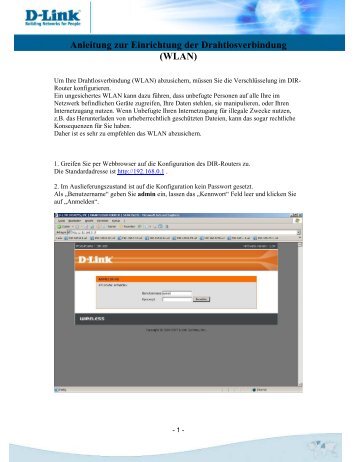 Anleitung zur Einrichtung der Drahtlosverbindung (WLAN) - D-Link