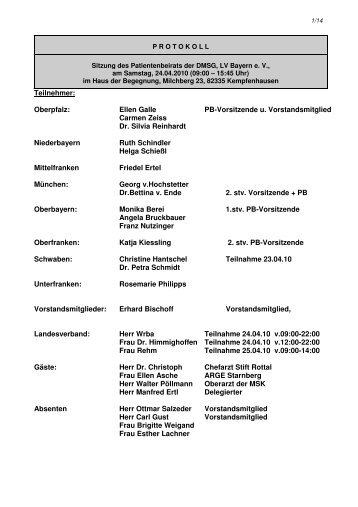 Protokoll der Patientenbeiratssitzung vom 23. bis 25. April 2010