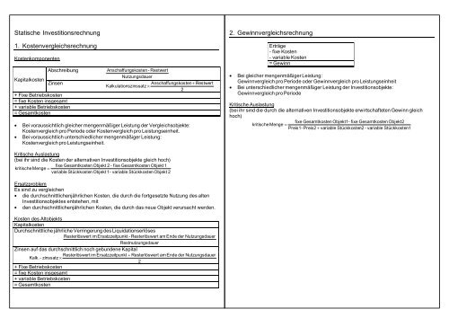 statische Investitionsrechnung