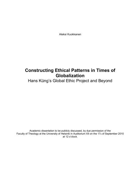 Constructing Ethical Patterns In Times Of Globalization Doria