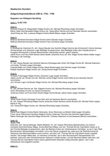 Stadtarchiv Dornbirn Zeitgerichtsprotokollbuch (GB 4), 1754 - 1768