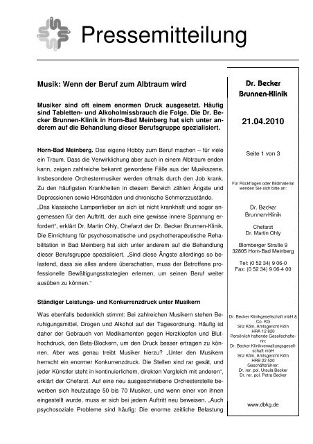 Musik: Wenn der Beruf zum Albtraum wird - Dr. Becker ...