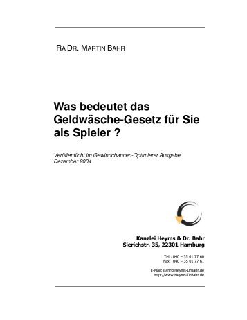 Was bedeutet das Geldwäsche-Gesetz für Sie als ... - Kanzlei Dr. Bahr