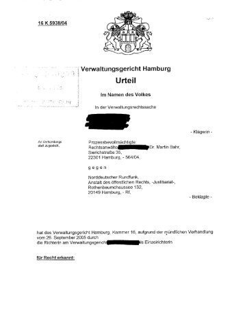 Verwaltungsgericht Hamburg Urteil - Kanzlei Dr. Bahr