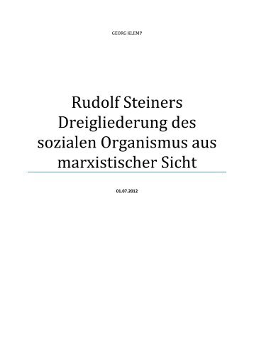 Rudolf Steiners Dreigliederung des sozialen Organismus aus ...