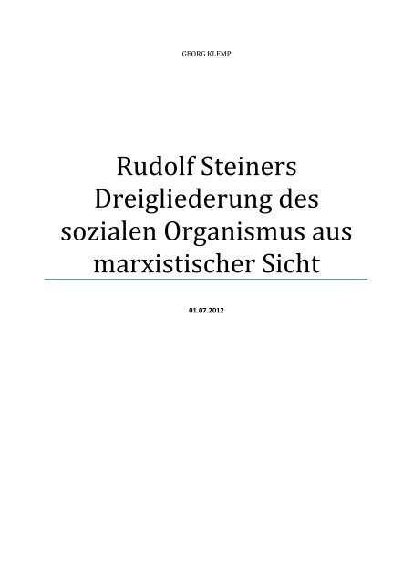 Rudolf Steiners Dreigliederung des sozialen Organismus aus ...