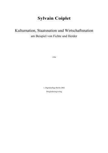 Kulturnation, Staatsnation und Wirtschaftsnation bei Fichte und Herder