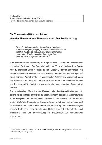 Kristian Kopp: Die Transtextualität eines Satzes. Was das Nachwort ...