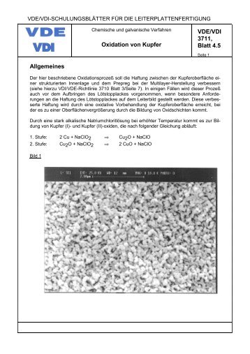 Oxidation von Kupfer VDE/VDI 3711, Blatt 4.5 Allgemeines
