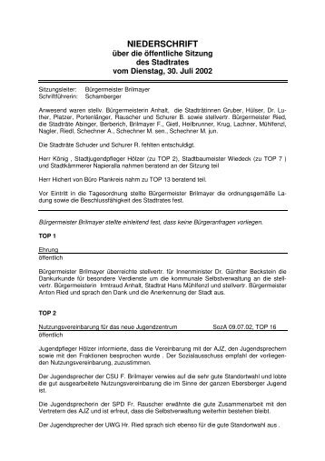 NIEDERSCHRIFT - Stadt Ebersberg