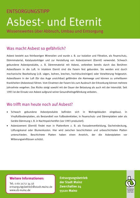 Asbest- und Eternit - Entsorgungsbetrieb der Stadt Mainz