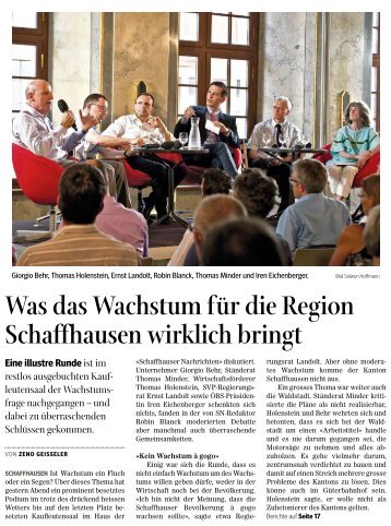 Kompletter Artikel in den Schaffhauser Nachrichten