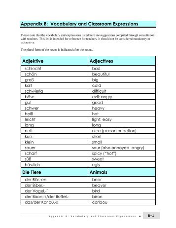 Appendix B: Vocabulary and Classroom Expressions Adjektive ...
