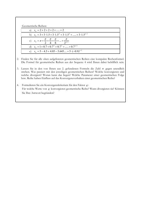 Grenzwerte von geometrischen Folgen und Reihen