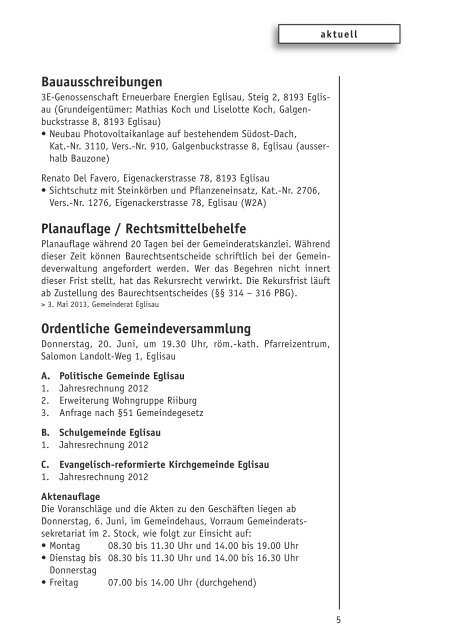 mitteilungen 5/13 - Gemeinde Eglisau