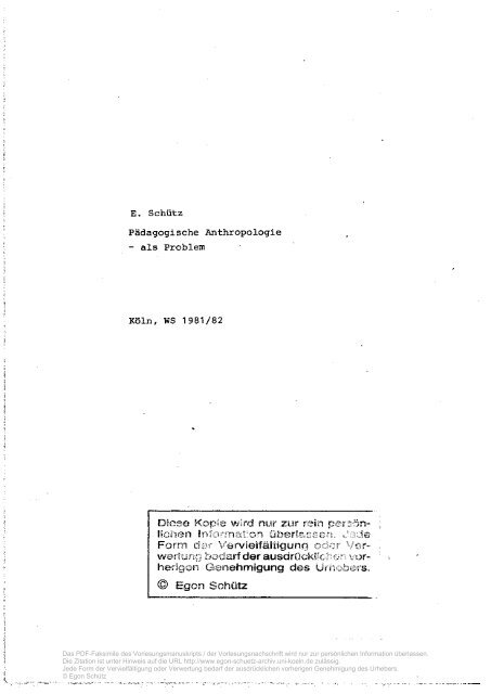 PDF-Datei: Pädagogische Anthropologie - Egon Schütz Archiv