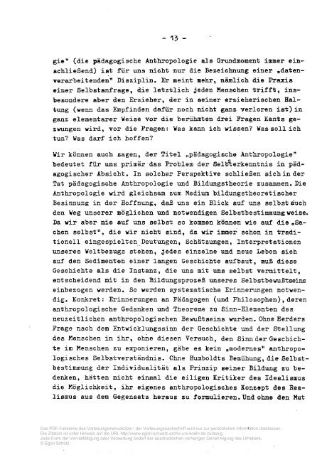 PDF-Datei: Pädagogische Anthropologie - Egon Schütz Archiv