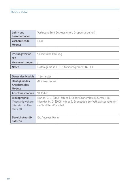 Vorlesungsverzeichnis M Sc 2011 - EHB