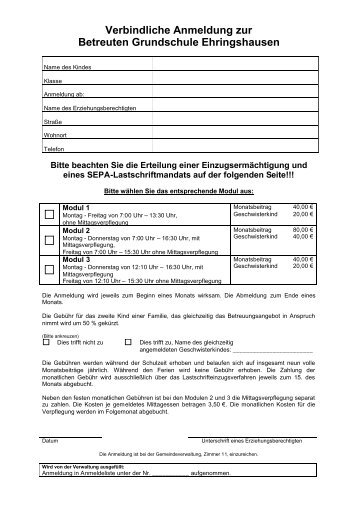 Anmeldung betreute Grundschule Ehringshausen