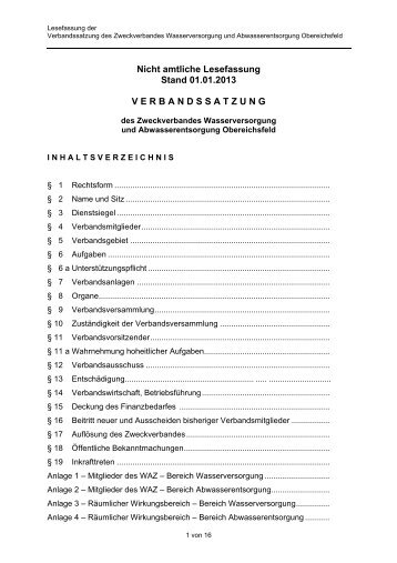 Verbandssatzung - Eichsfeldwerke GmbH