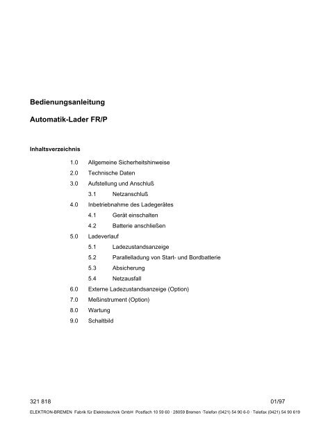 Bedienungsanleitung Automatik-Lader FR/P - ELEKTRON Bremen ...
