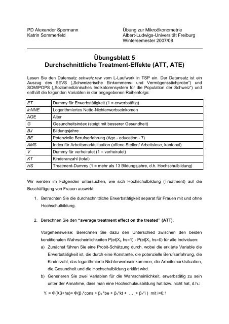 Übungsblatt 5 Durchschnittliche Treatment-Effekte (ATT, ATE)