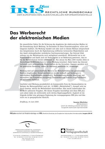 Das Werberecht der elektronischen Medien