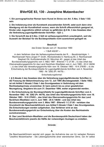 DFR - BVerfGE 83, 130 - Josephine Mutzenbacher