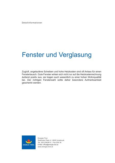 Infoblatt "Fenster und Verglasung" - Energie Tirol