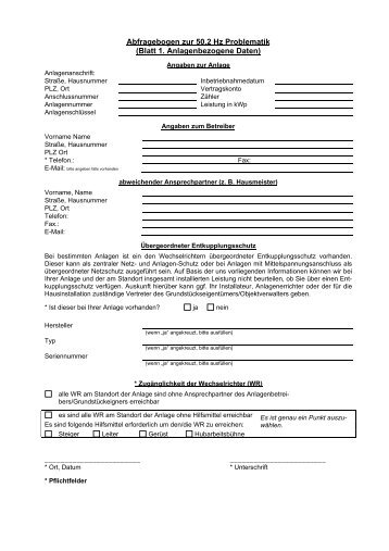 Abfragebogen zur 50,2 Hz Problematik - Energiedienst Netze GmbH
