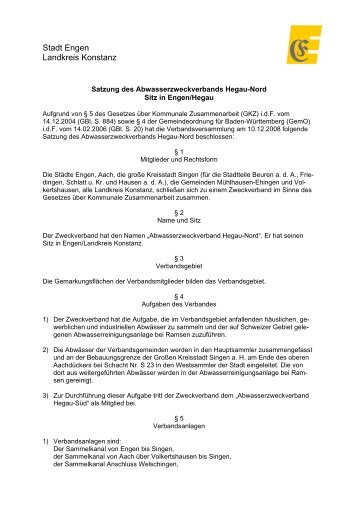Satzung des Abwasserzweckverbands Hegau-Nord - Engen