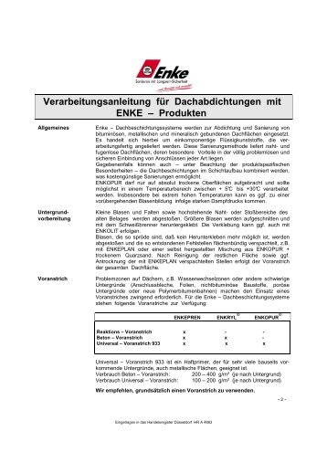 Gesamt-Verarbeitungsanleitung - Enke-Werk