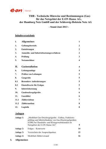 THB - Technische Hinweise und Bestimmungen (Gas) - E.ON Hanse