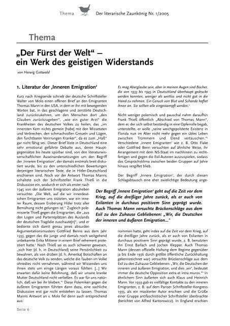 „Der Fürst der Welt“ – ein Werk des geistigen Widerstands Thema