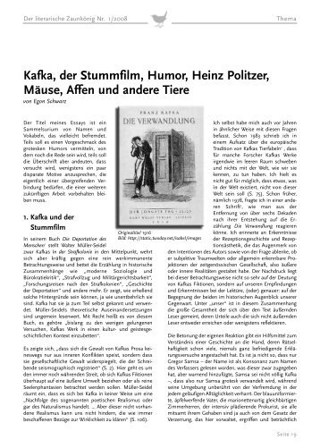 Kafka, der Stummfilm, Humor, Heinz Politzer, Mäuse, Affen und ...
