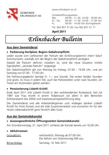 Bulletin-April2011 [PDF, 82.0 KB] - Gemeinde Erlinsbach SO