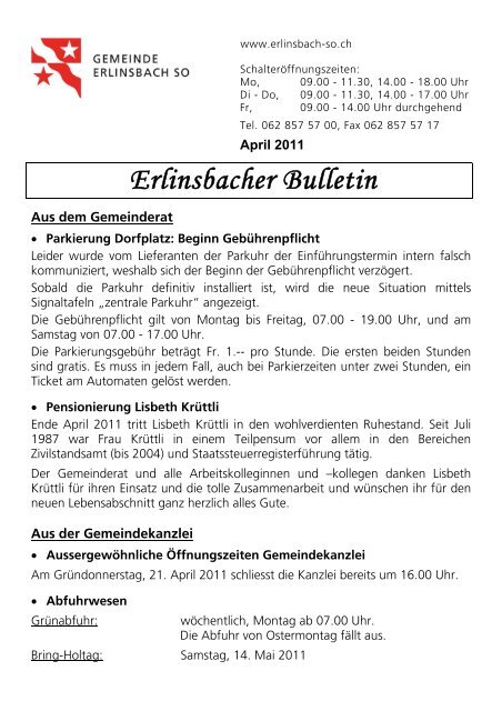 Bulletin-April2011 [PDF, 82.0 KB] - Gemeinde Erlinsbach SO